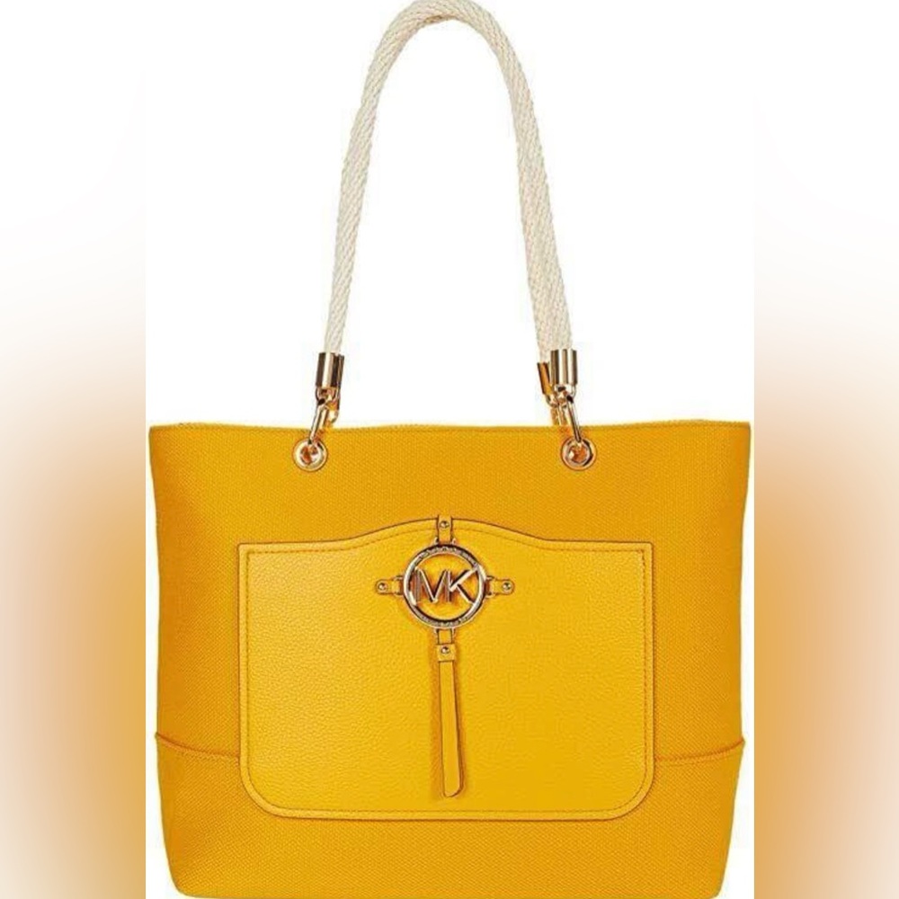 NEW Michael Kors Large Tote Sun Yellow Canvas Amy Rope Handbag. Ret $258. Beauty
